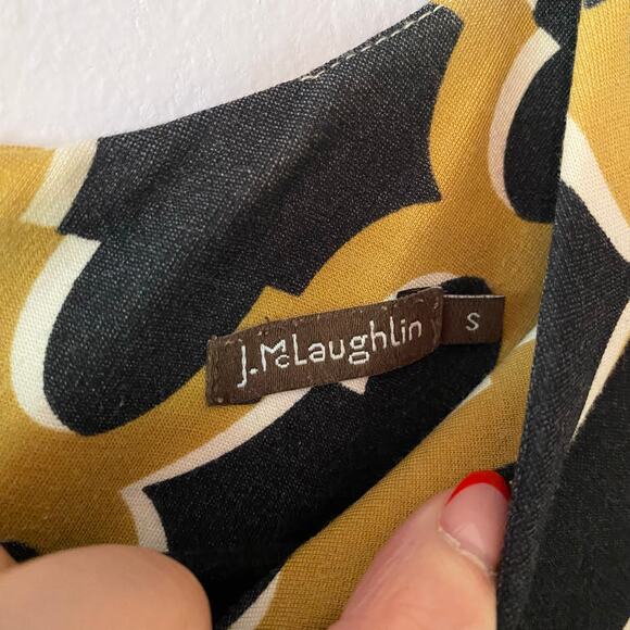 J. McLaughlin Women's Small Catalina Cloth Black Yellow Preppy Knee Length Dress - Picture 2 of 9